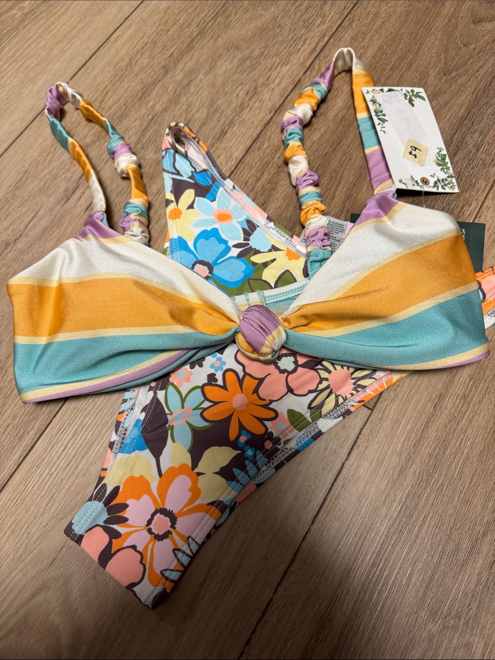 Chelsea & Violet NWT XS Sunset Stripe Knot triangle top & NWT Wild fable bottom